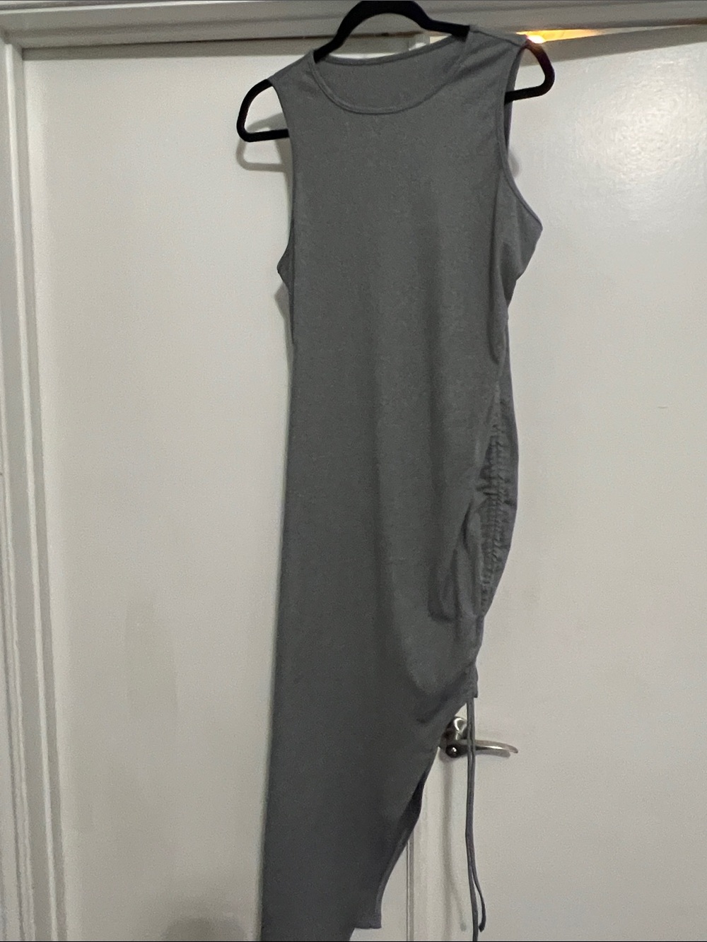 Sleeveless Gray Maxi Dress with Side Ruched Detail